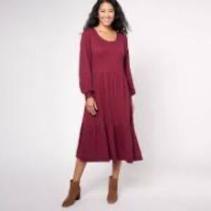 CANYON RETREAT PLUS 2X KNIT MIDI BOOT DRESS WASHED SLUB  BURGUNDY CROCHET TRIM
